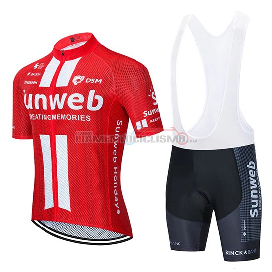 Abbigliamento Ciclismo Sunweb Manica Corta 2020 Rosso Bianco